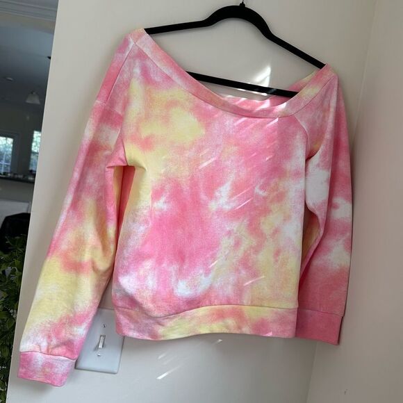 Superdown Ashtyn Off Shoulder Sweatshirt in Pink and yellow Tie Dye - Picture 2 of 10